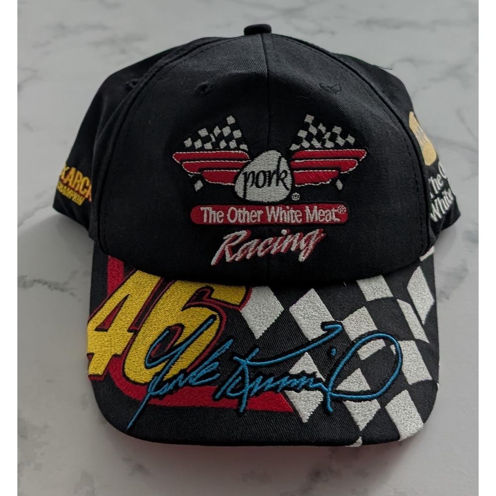 Vintage K-Products Frank Kimmel 46 Pork Racing Hat ARCA Champion Black Cap USA
